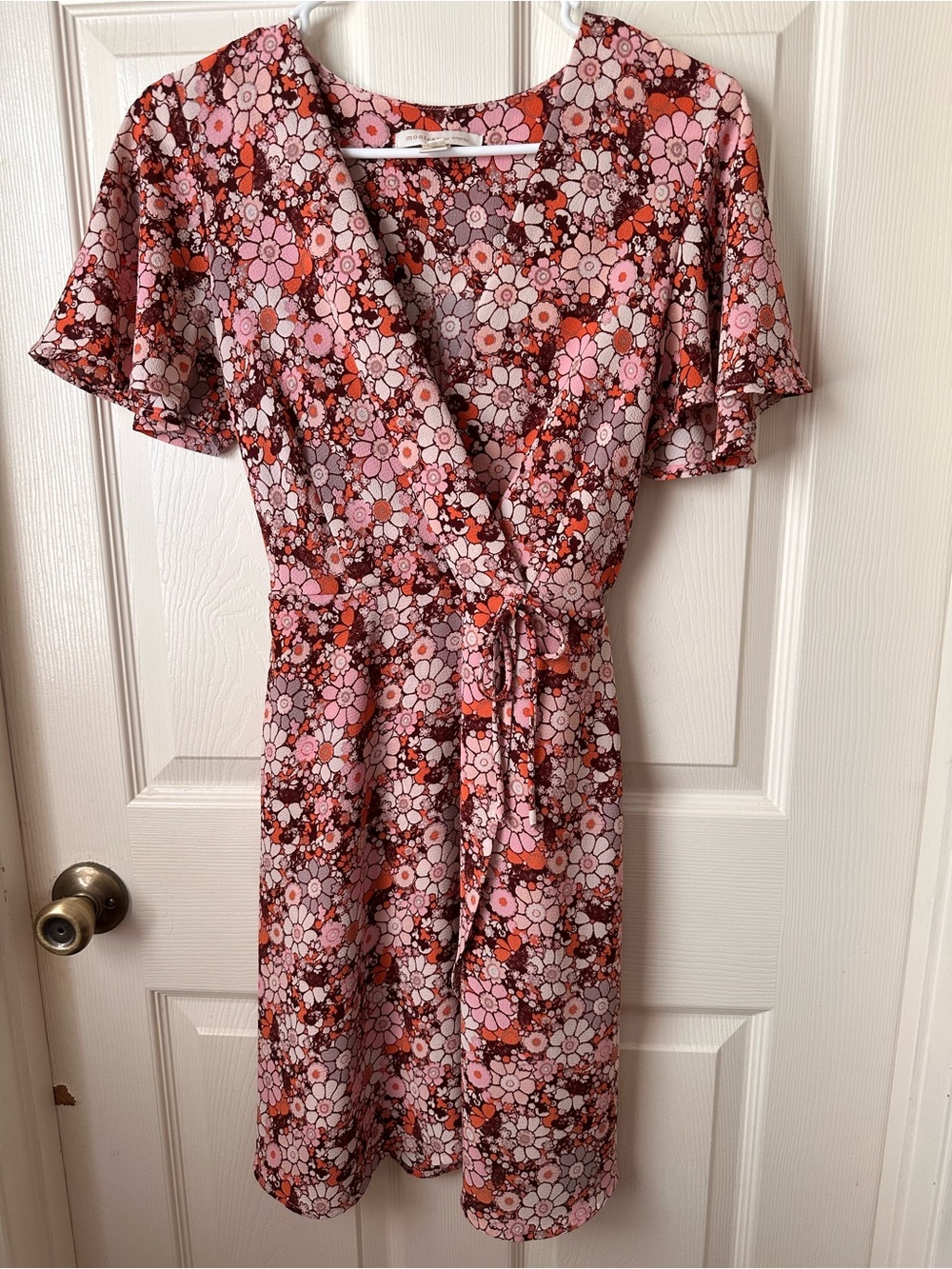 Monteau Pink and Brown Floral Wrap Dress